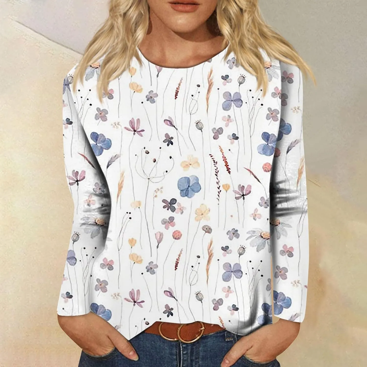 Long Sleeve Shirts for Women - Womens T Shirts Long Sleeve Crew Neck Shirts Basic Tee Sort Comfy Printed Tops Blouse