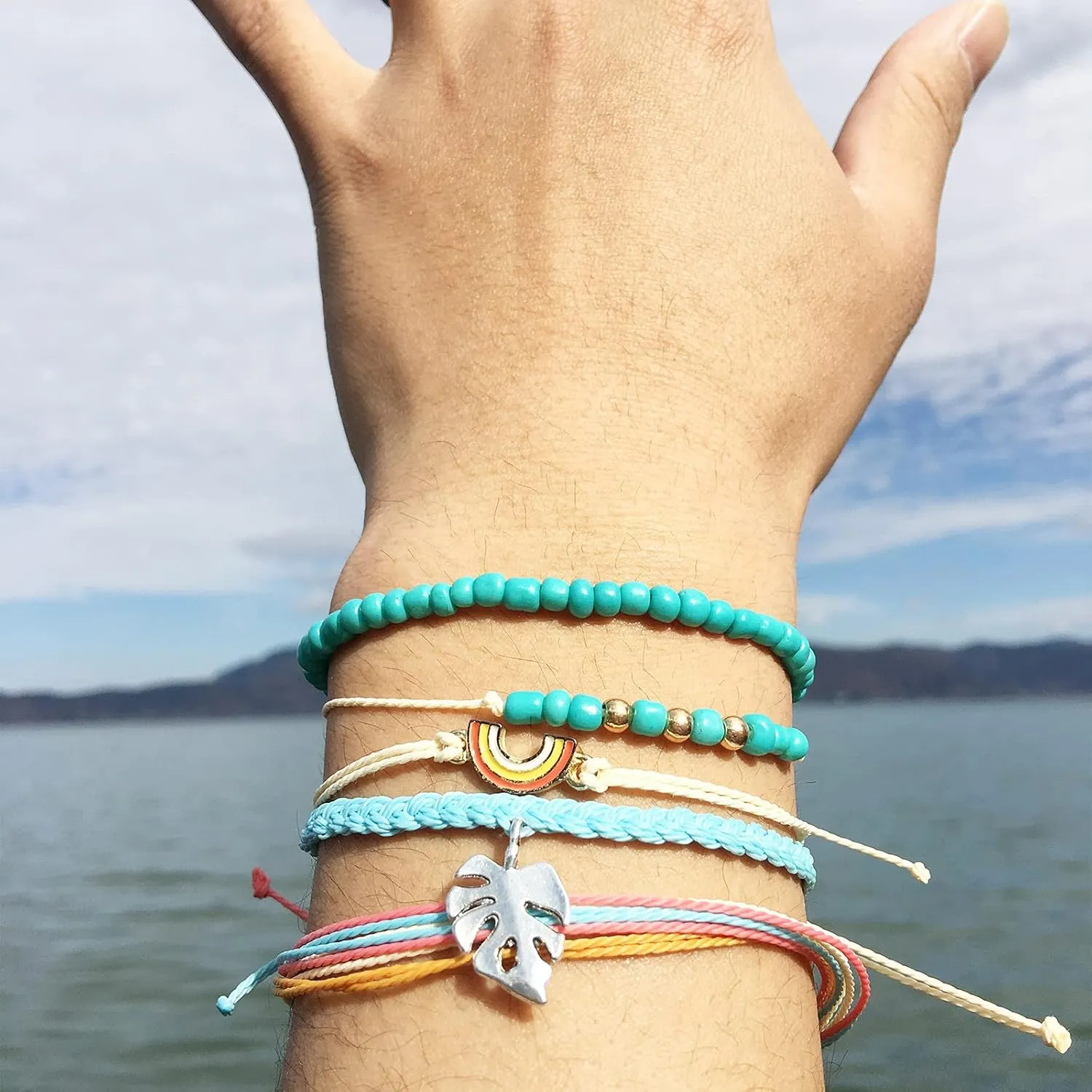 Long tiantian Cute String Bracelets for Women Gifts Trendy Stuff Friendship Bracelets Waterproof Summer Ankle Bracelets Outfits Adjustable Wave Surfer Beach Bracelets Stocking Stuffers