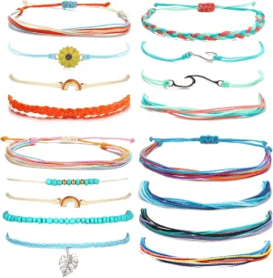 Long tiantian Cute String Bracelets for Women Gifts Trendy Stuff Friendship Bracelets Waterproof Summer Ankle Bracelets Outfits Adjustable Wave Surfer Beach Bracelets Stocking Stuffers