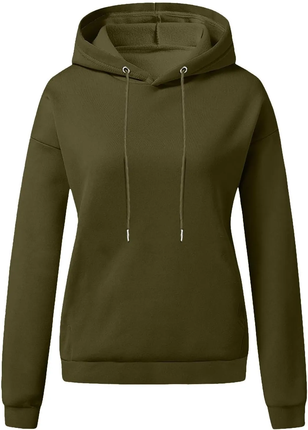 Loose Hoodies for Women Oversized Solid Drawstring Hood Long Sleeve Knit Hem Sweatshirts Autumn Casual Athletic Tops