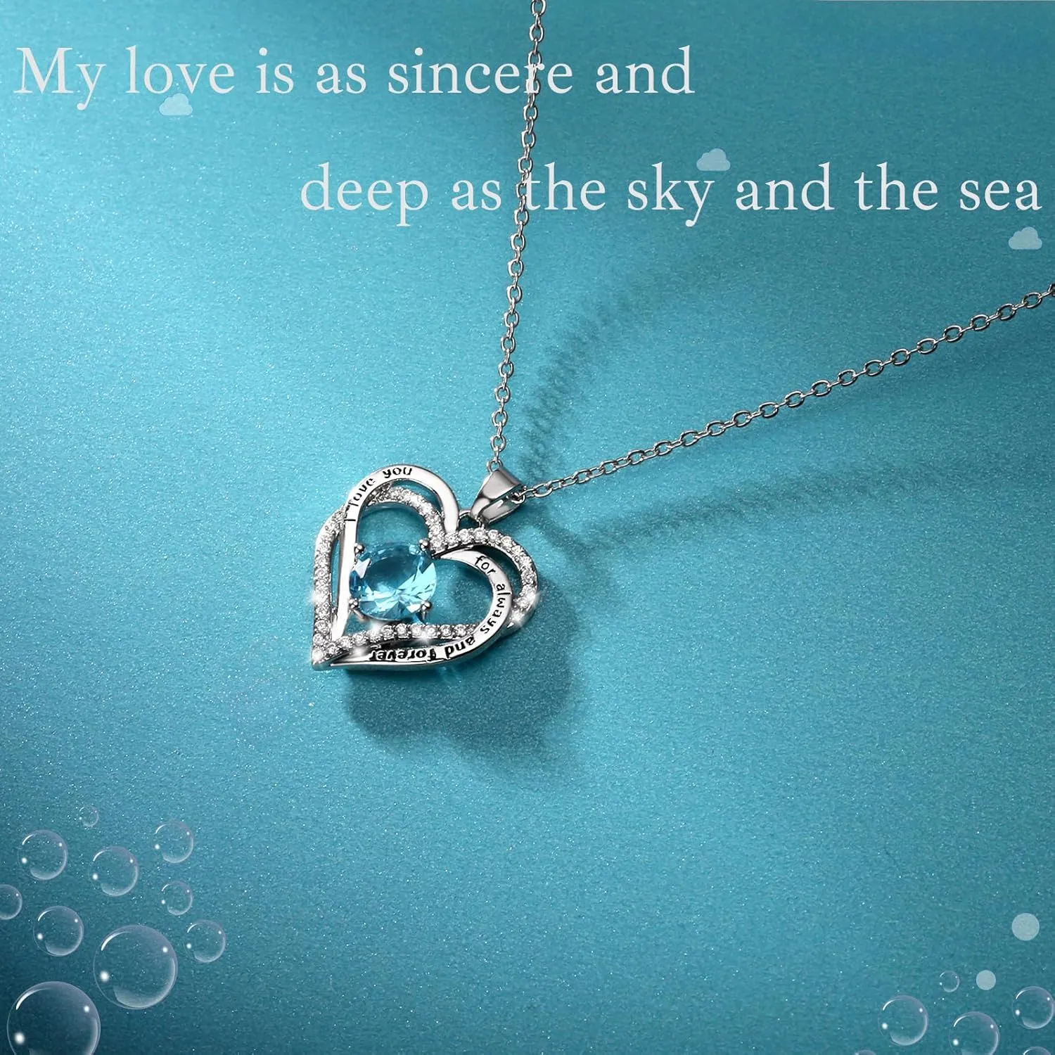 Love Heart Necklaces for Women as Gifts For her, I Love You Necklaces Blue Necklaces as Birthstone Necklaces as Anniversary Gifts