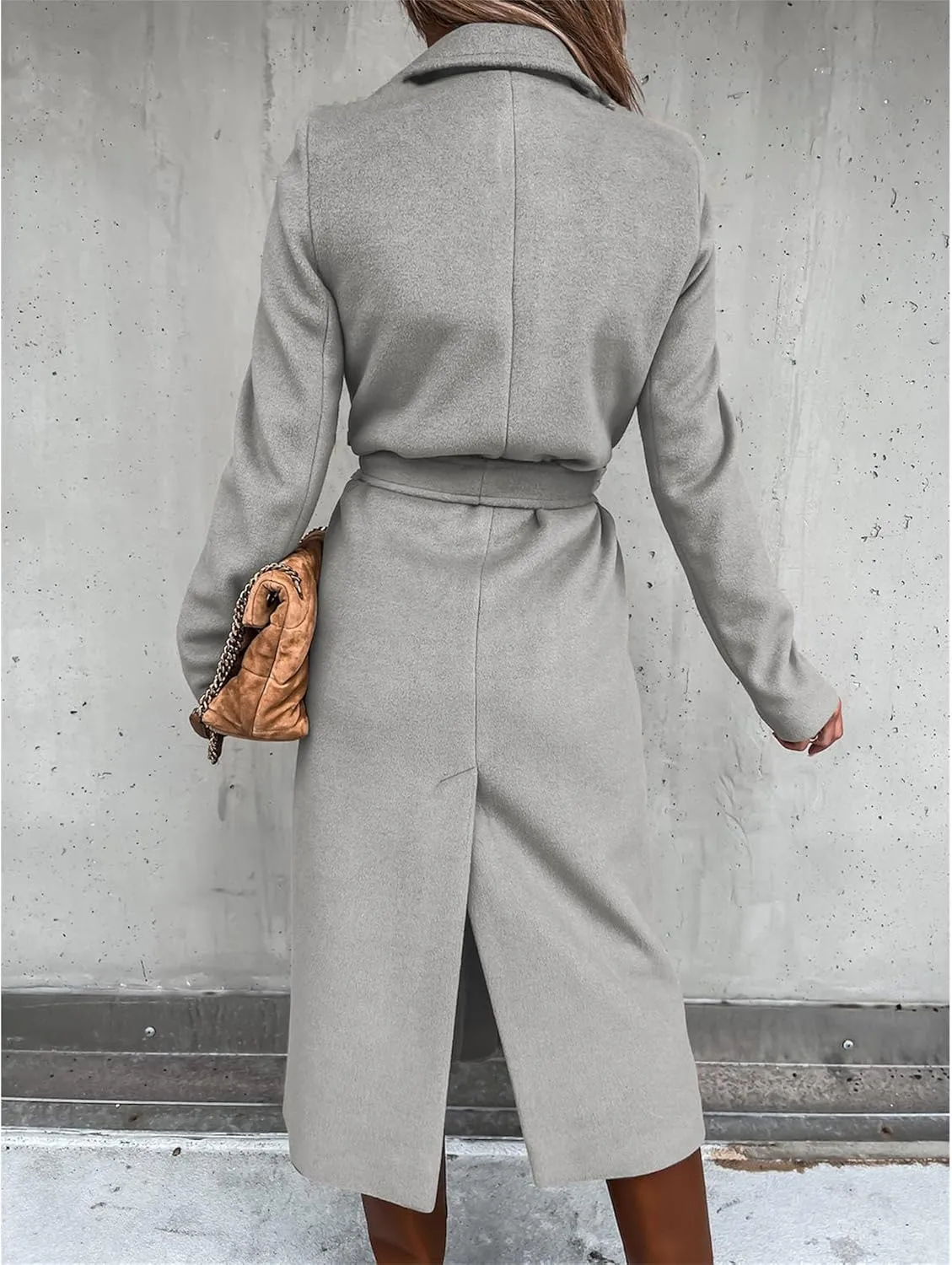 Maiyifu-GJ Women's Notched Lapel Coat Jacket Slim Mid-Long Wool Blend Outerwear Casual Fall Winter Trench Coats with Belt