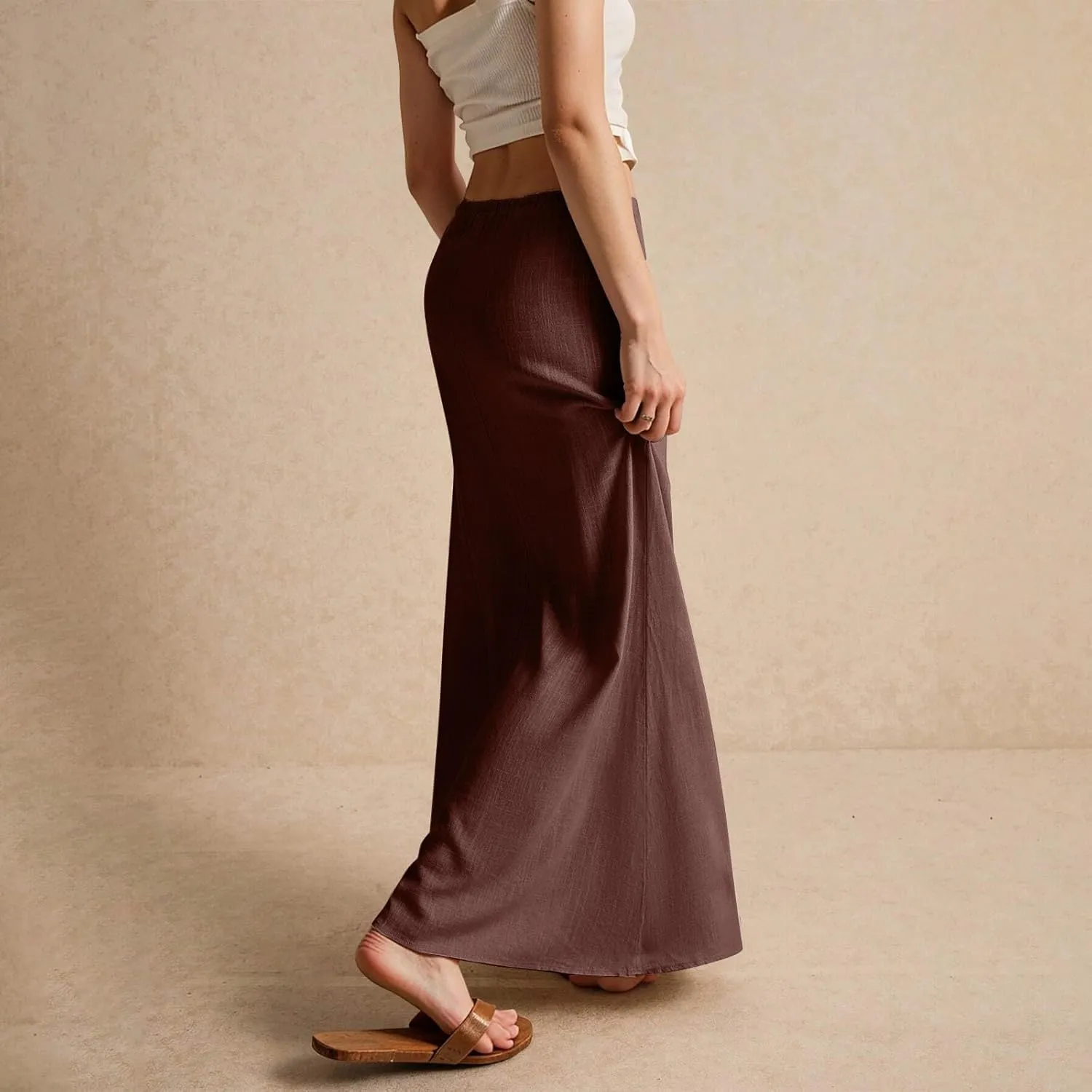 Maxi Skirts for Women Cotton Linen Maxi Summer Comfy Drawstring Low Waist Skirts Long Flowy Vacation Bohemian