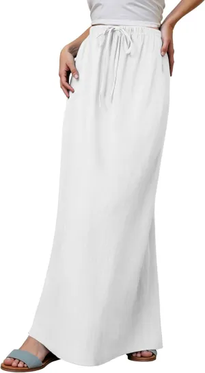 Maxi Skirts for Women Elastic Drawstring Waist A Line Long Skirt Casual Beach Vacation Lounge Flowy Summer Skirt