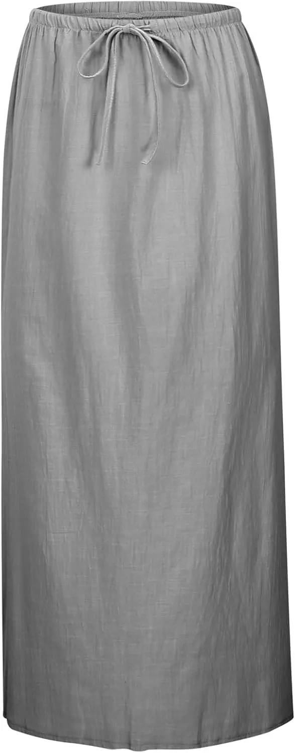 Maxi Skirts for Women Elastic Drawstring Waist A Line Long Skirt Casual Beach Vacation Lounge Flowy Summer Skirt