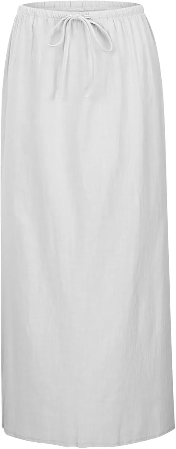 Maxi Skirts for Women Elastic Drawstring Waist A Line Long Skirt Casual Beach Vacation Lounge Flowy Summer Skirt