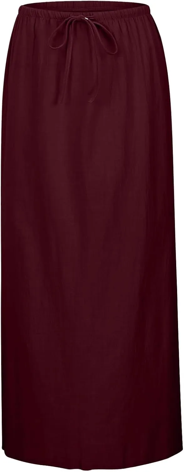 Maxi Skirts for Women Elastic Drawstring Waist A Line Long Skirt Casual Beach Vacation Lounge Flowy Summer Skirt