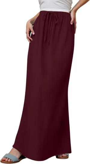 Maxi Skirts for Women Elastic Drawstring Waist A Line Long Skirt Casual Beach Vacation Lounge Flowy Summer Skirt