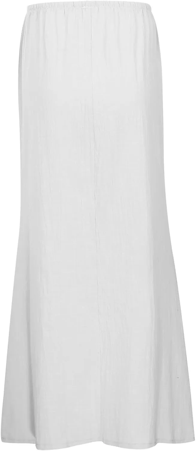 Maxi Skirts for Women Elastic Drawstring Waist A Line Long Skirt Casual Beach Vacation Lounge Flowy Summer Skirt