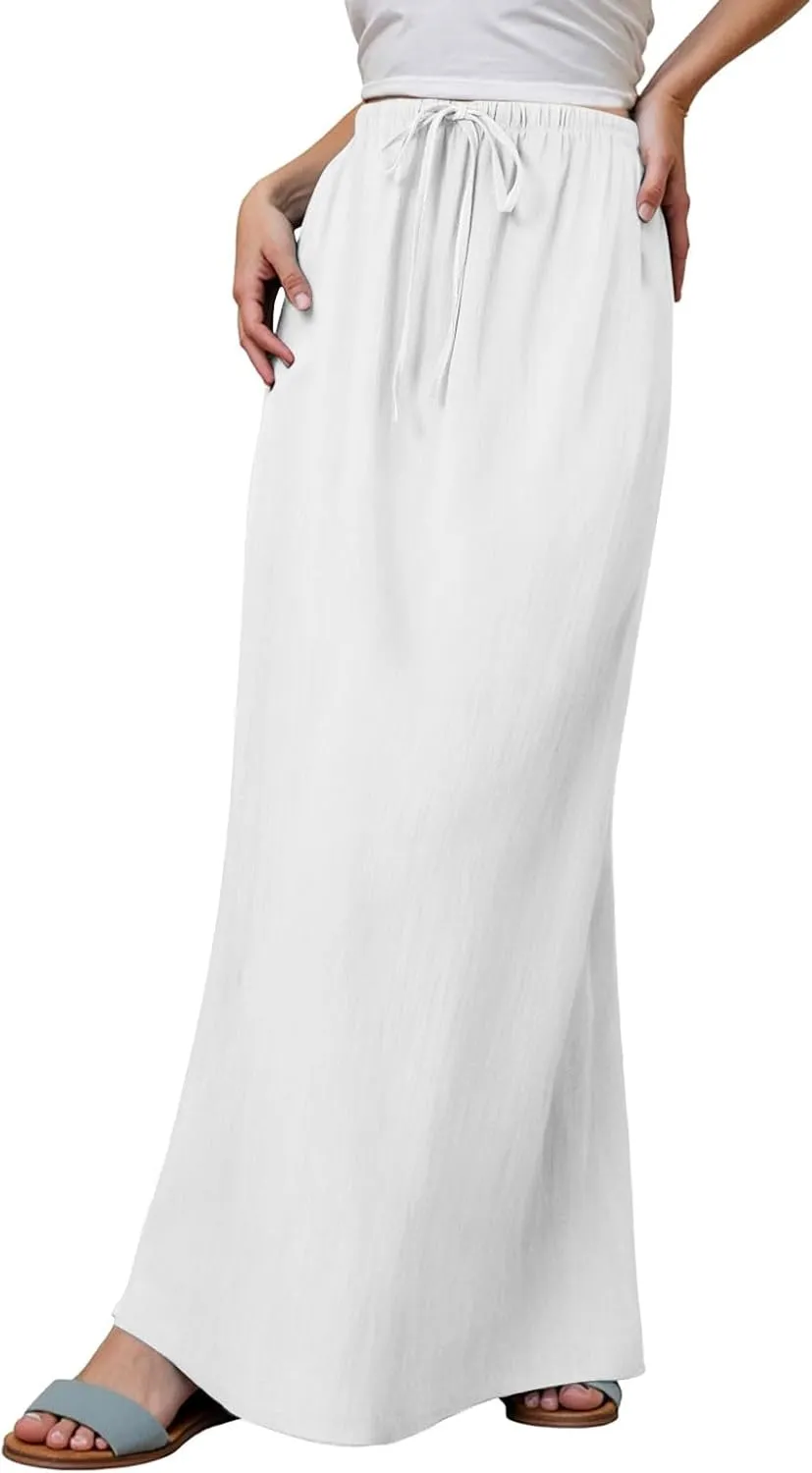 Maxi Skirts for Women Elastic Drawstring Waist A Line Long Skirt Casual Beach Vacation Lounge Flowy Summer Skirt