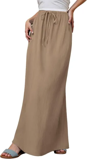 Maxi Skirts for Women Elastic Drawstring Waist A Line Long Skirt Casual Beach Vacation Lounge Flowy Summer Skirt