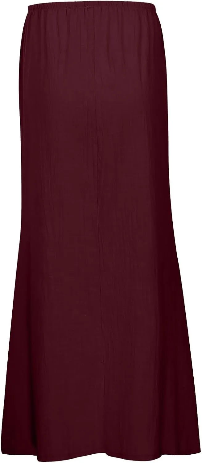 Maxi Skirts for Women Elastic Drawstring Waist A Line Long Skirt Casual Beach Vacation Lounge Flowy Summer Skirt