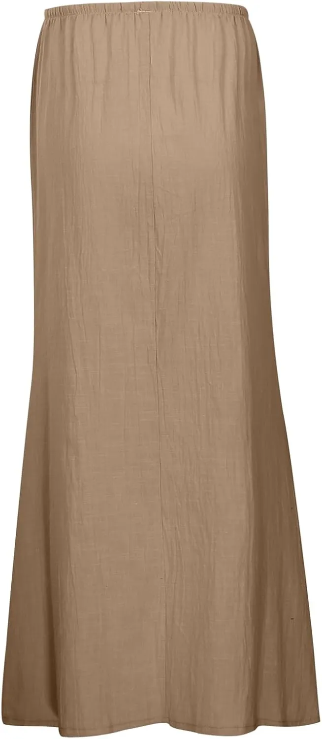 Maxi Skirts for Women Elastic Drawstring Waist A Line Long Skirt Casual Beach Vacation Lounge Flowy Summer Skirt