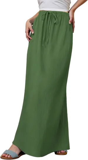 Maxi Skirts for Women Elastic Drawstring Waist A Line Long Skirt Casual Beach Vacation Lounge Flowy Summer Skirt