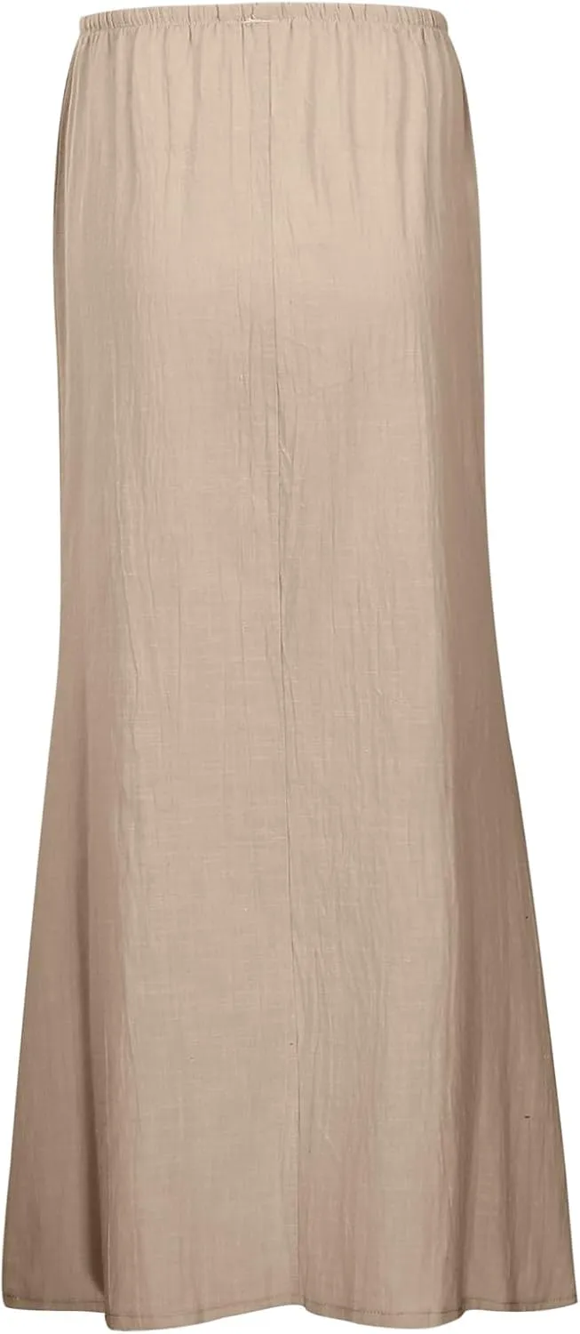 Maxi Skirts for Women Elastic Drawstring Waist A Line Long Skirt Casual Beach Vacation Lounge Flowy Summer Skirt