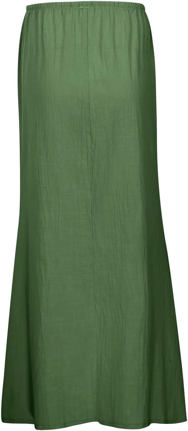 Maxi Skirts for Women Elastic Drawstring Waist A Line Long Skirt Casual Beach Vacation Lounge Flowy Summer Skirt
