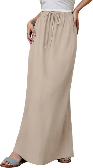 Maxi Skirts for Women Elastic Drawstring Waist A Line Long Skirt Casual Beach Vacation Lounge Flowy Summer Skirt