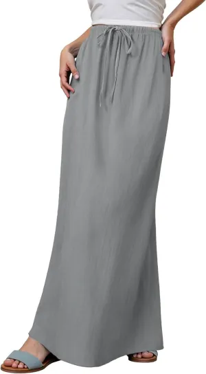 Maxi Skirts for Women Elastic Drawstring Waist A Line Long Skirt Casual Beach Vacation Lounge Flowy Summer Skirt