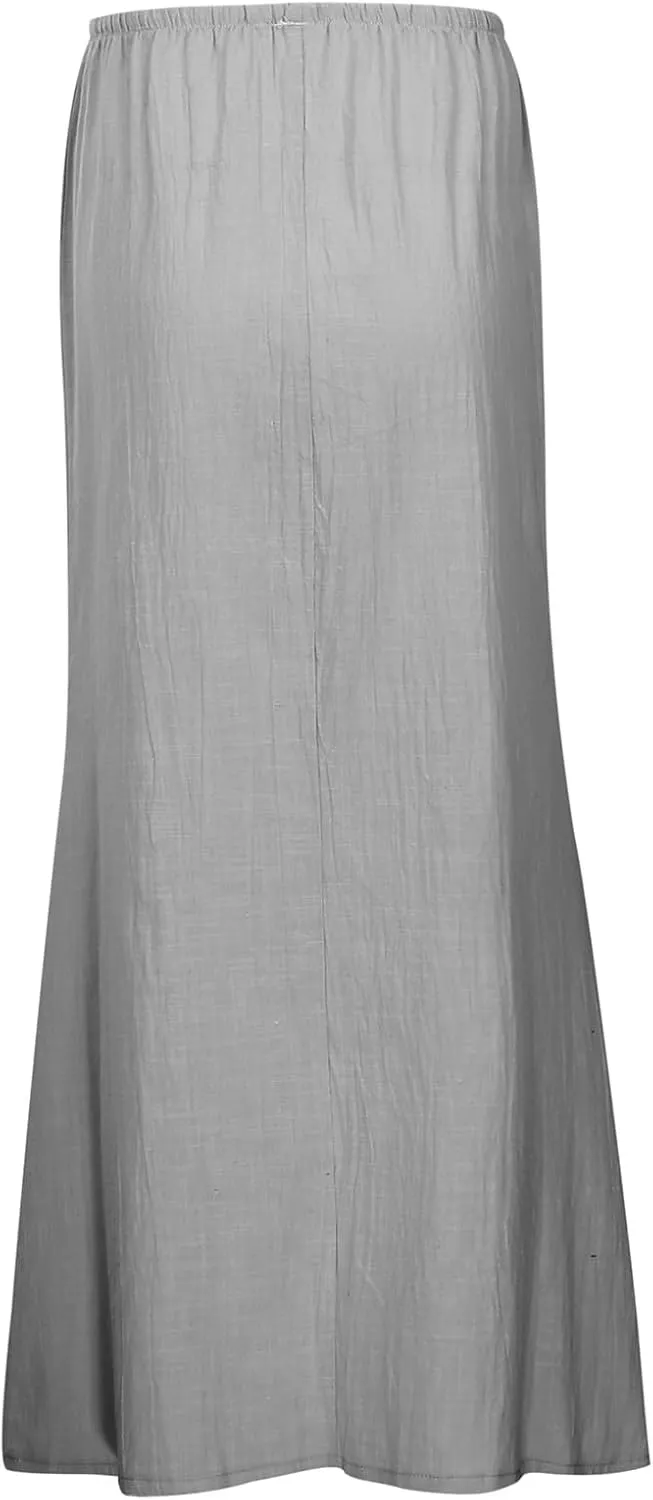 Maxi Skirts for Women Elastic Drawstring Waist A Line Long Skirt Casual Beach Vacation Lounge Flowy Summer Skirt
