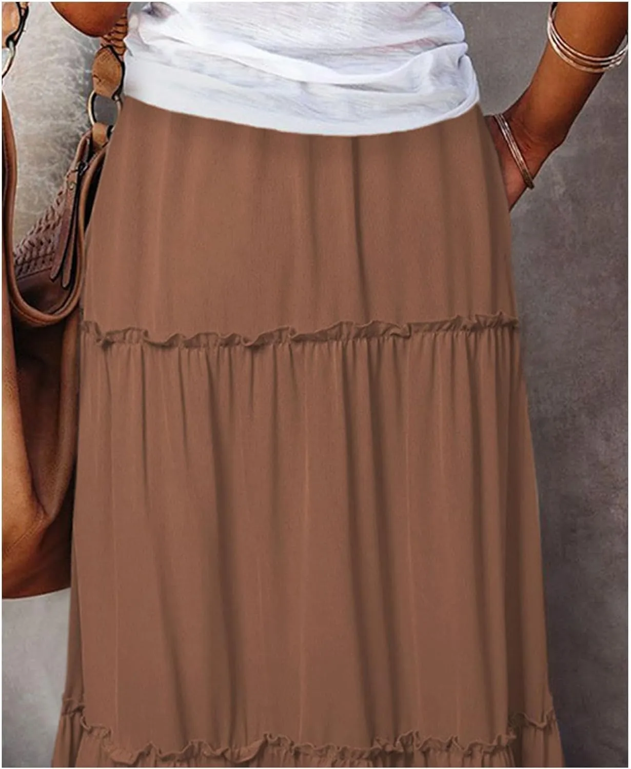 Maxi Skirts for Women High Waist Bohemian A Line Tiered Skirt Summer Casual Pleated Flowy Swing Beach Long Skirt