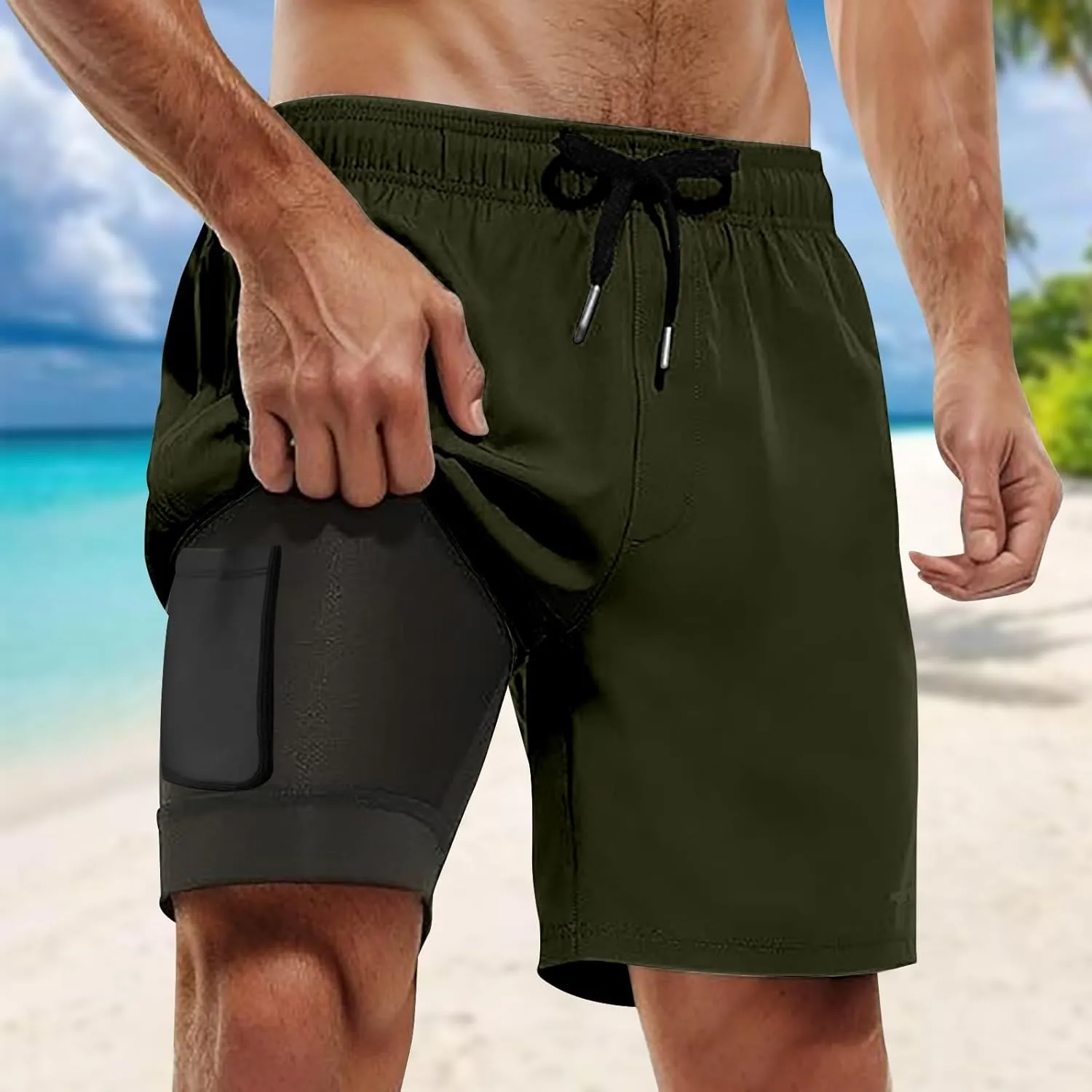 Men Cargo Pants Casual Cotton Stretch Elastic Waistband Pant Soft Comfortable Sweatpant Joggers Baggy Gym