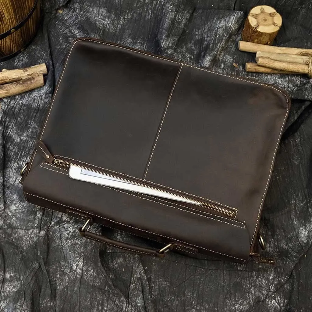 Men Leather Briefcase 16 Inch Messenger Bag Handbag Multifunctional Youth Business Travel Shoulder Bag