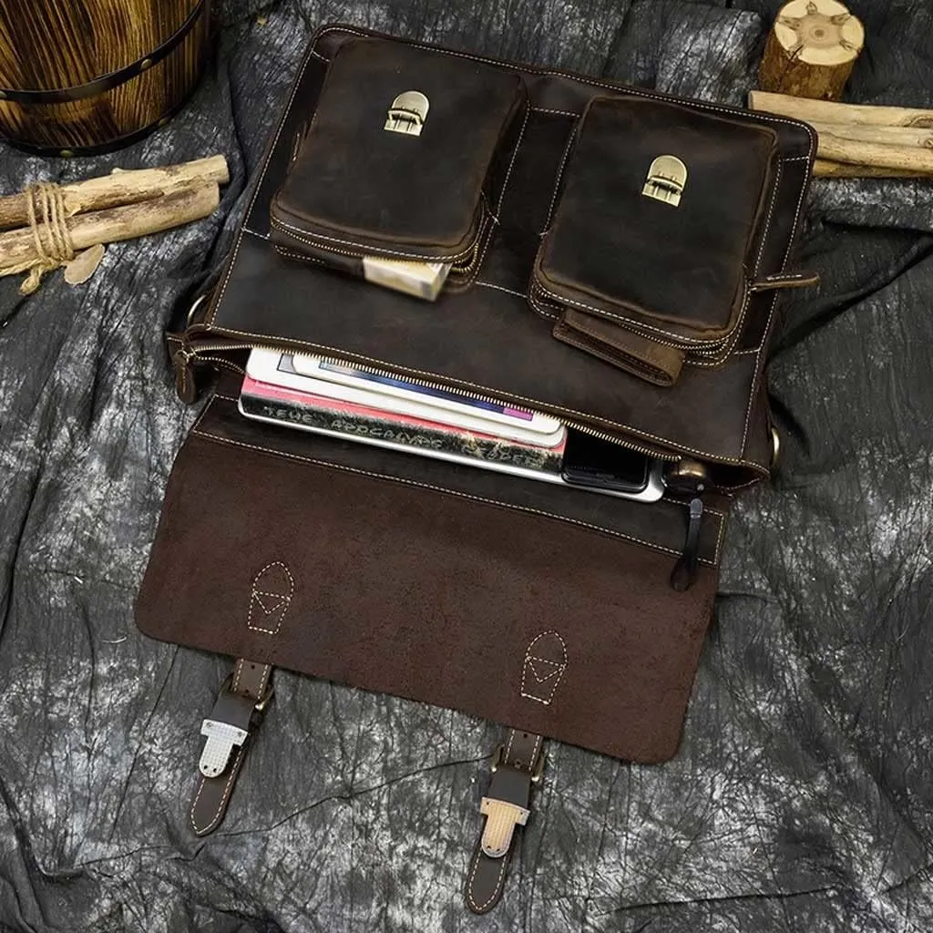 Men Leather Briefcase 16 Inch Messenger Bag Handbag Multifunctional Youth Business Travel Shoulder Bag