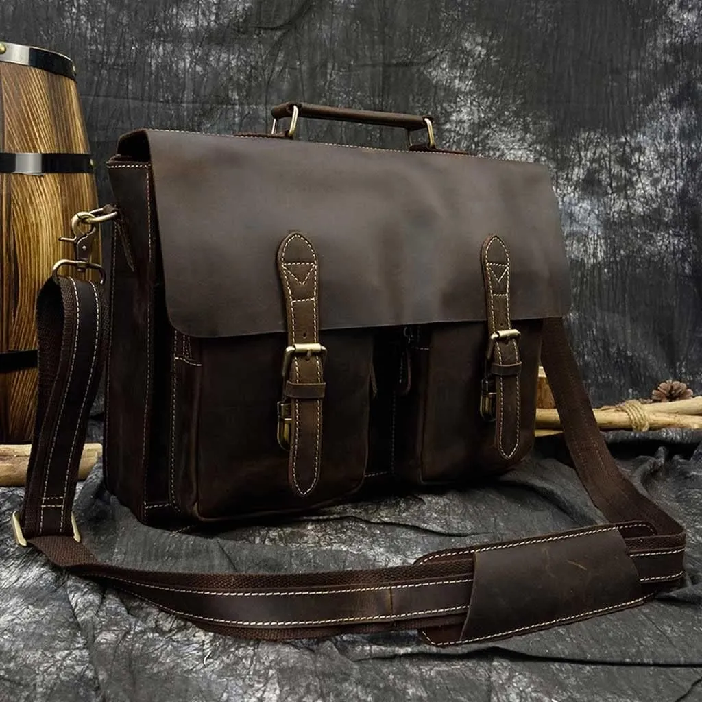 Men Leather Briefcase 16 Inch Messenger Bag Handbag Multifunctional Youth Business Travel Shoulder Bag