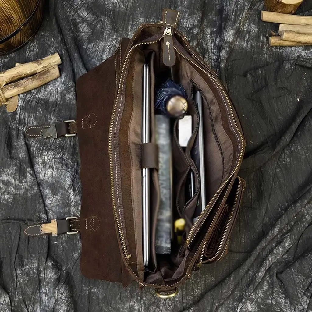 Men Leather Briefcase 16 Inch Messenger Bag Handbag Multifunctional Youth Business Travel Shoulder Bag