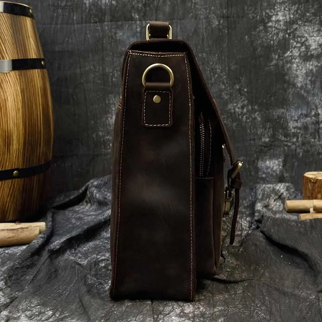 Men Leather Briefcase 16 Inch Messenger Bag Handbag Multifunctional Youth Business Travel Shoulder Bag
