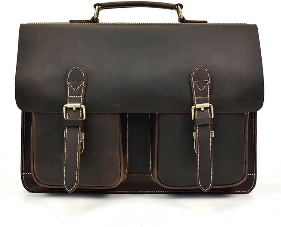 Men Leather Briefcase 16 Inch Messenger Bag Handbag Multifunctional Youth Business Travel Shoulder Bag