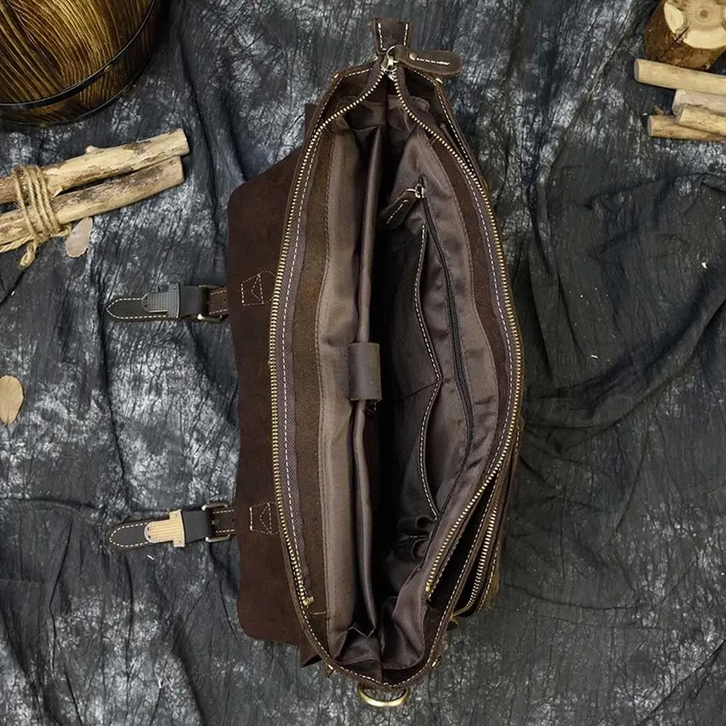 Men Leather Briefcase 16 Inch Messenger Bag Handbag Multifunctional Youth Business Travel Shoulder Bag