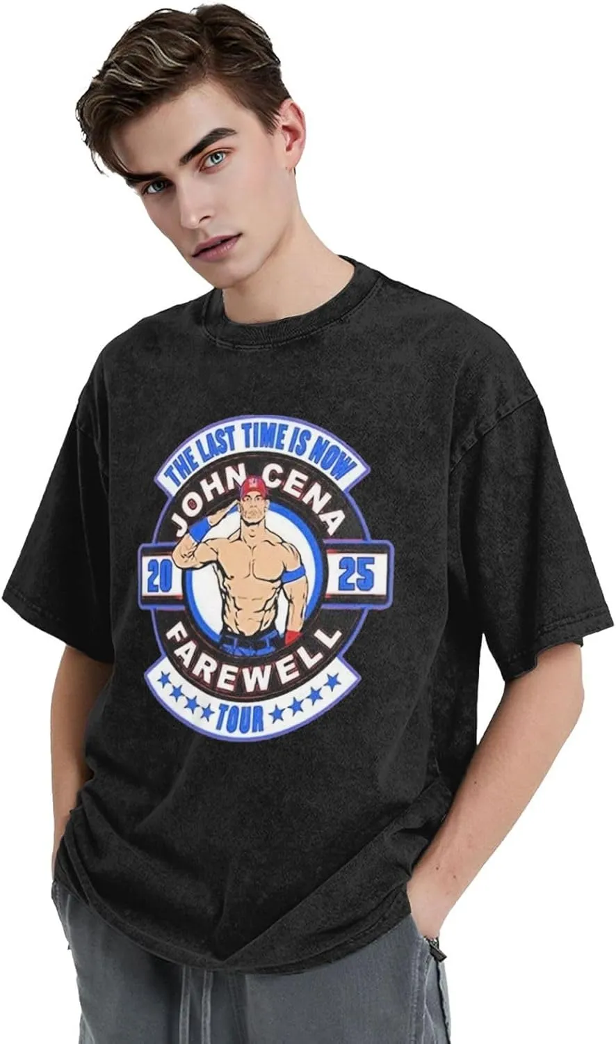 Men Vintage Oversized Casual Drop Shoulder T-Shirts Loose Tee Top