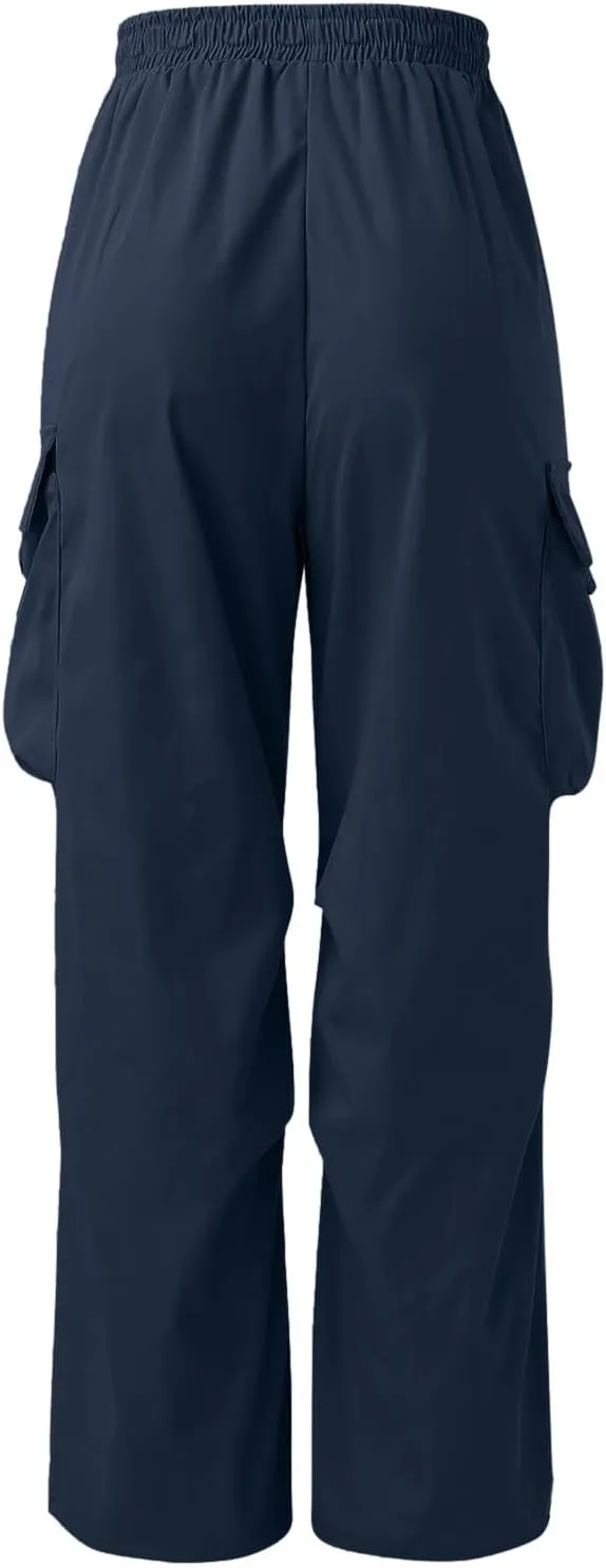 Men's Baggy Cargo Pants Casual Drawstring Waist Loose Fit Outdoor Parachute Pants Multi Pockets