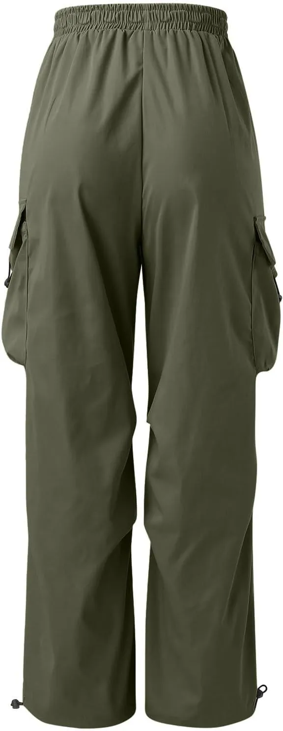 Men's Baggy Cargo Pants Casual Drawstring Waist Loose Fit Outdoor Parachute Pants Multi Pockets