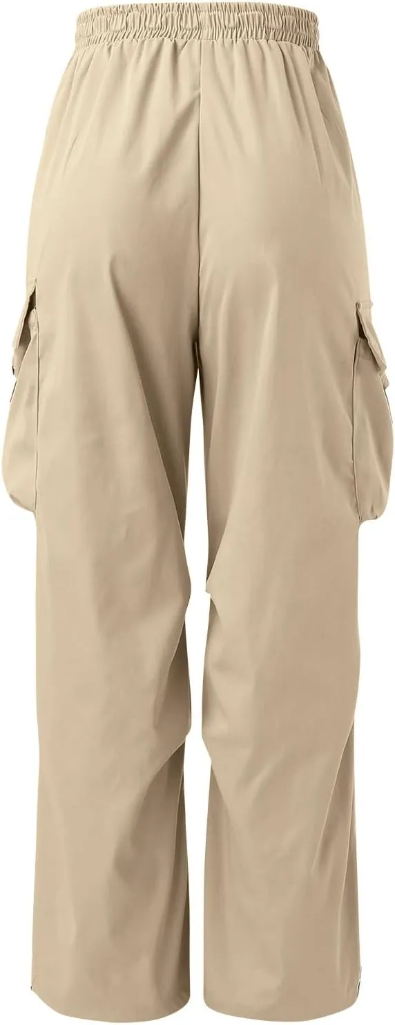 Men's Baggy Cargo Pants Casual Drawstring Waist Loose Fit Outdoor Parachute Pants Multi Pockets