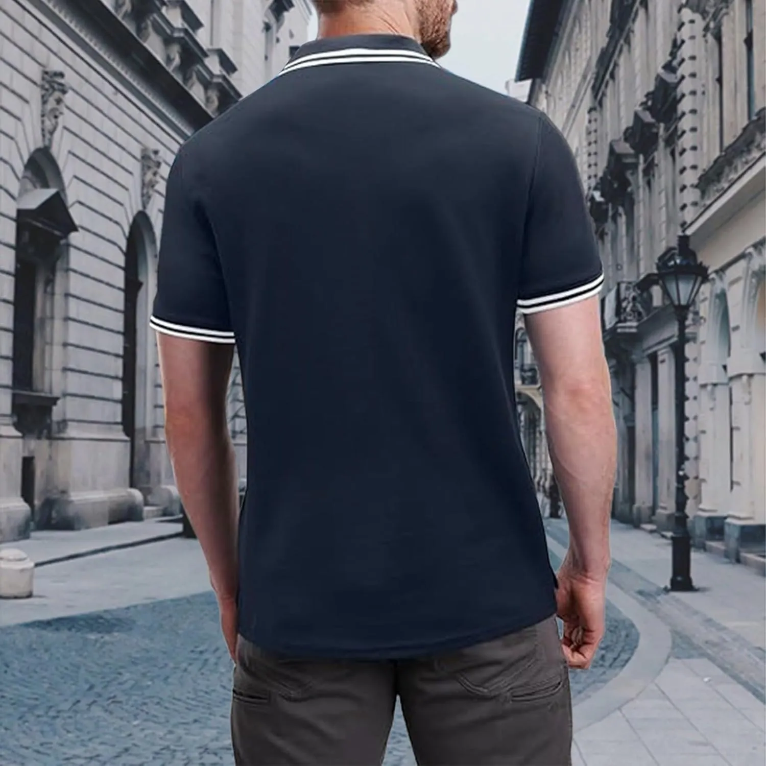 Mens Classic Fit Short Sleeve Polo Shirts Button up Going Out Exercise Holiday T-Shirts Casual Workout Fitness Tops