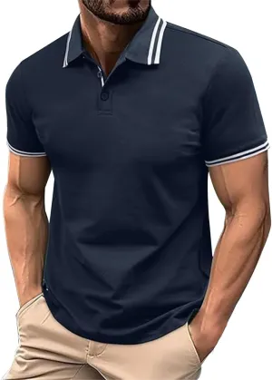 Mens Classic Fit Short Sleeve Polo Shirts Button up Going Out Exercise Holiday T-Shirts Casual Workout Fitness Tops