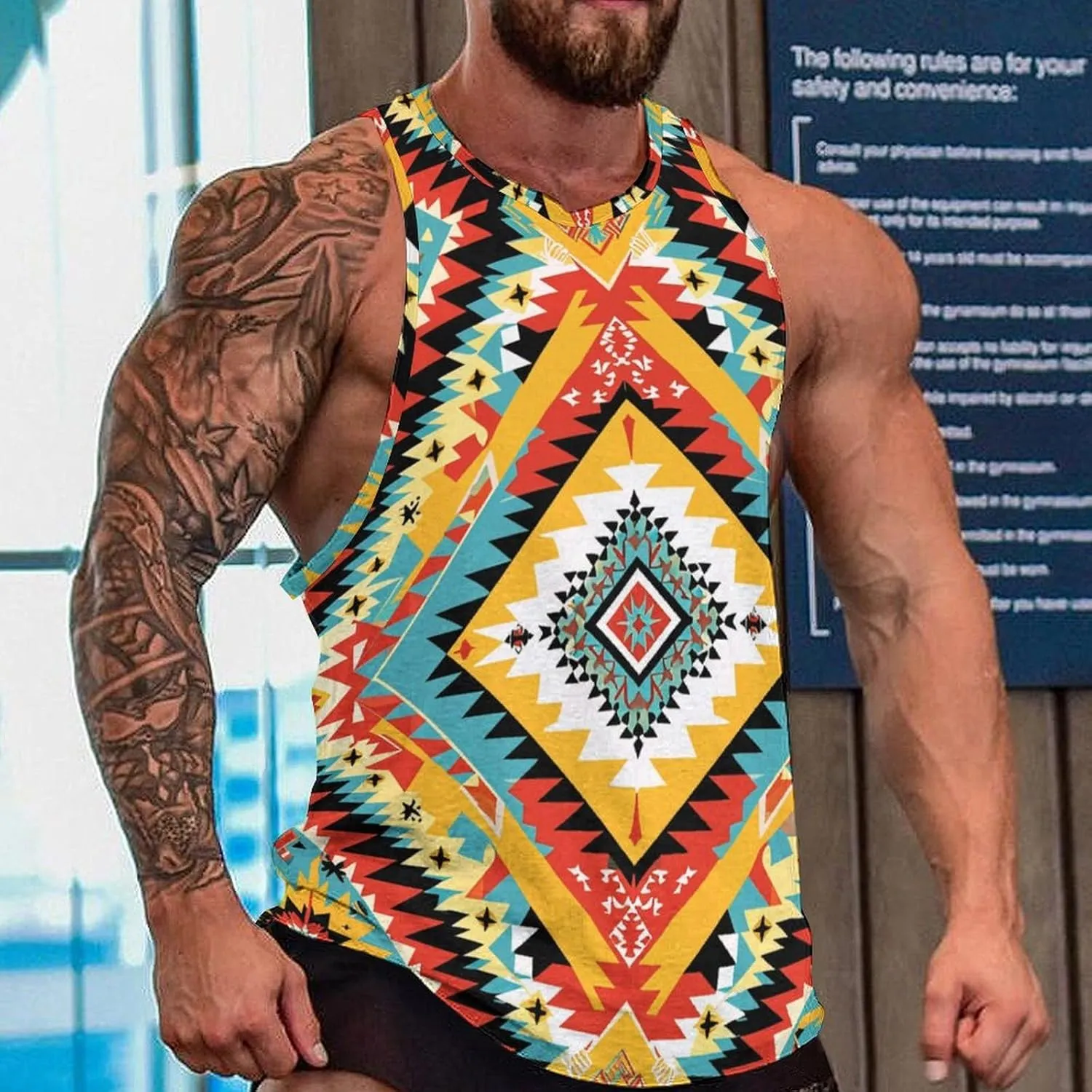 Men's Graphic Tank Tops Funny Printed Sleeveless Crewneck Tees Casual Workout Breathable Summer Tank Top