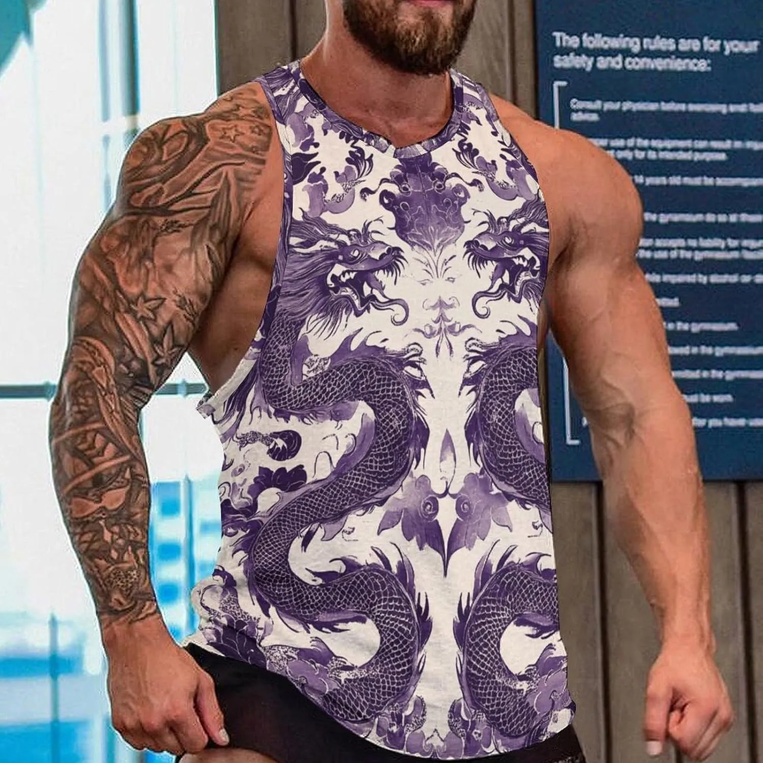 Men's Graphic Tank Tops Funny Printed Sleeveless Crewneck Tees Casual Workout Breathable Summer Tank Top