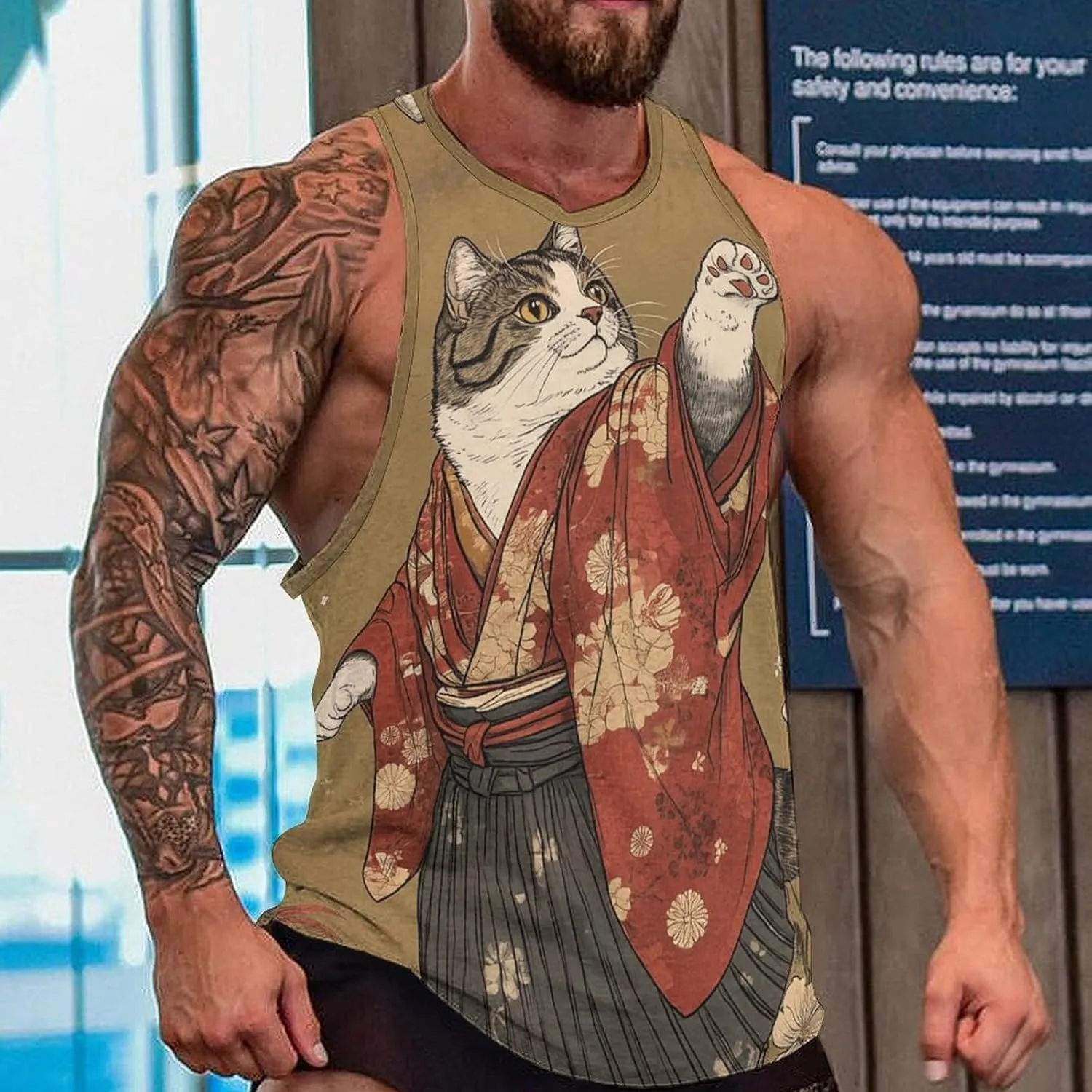 Men's Graphic Tank Tops Funny Printed Sleeveless Crewneck Tees Casual Workout Breathable Summer Tank Top