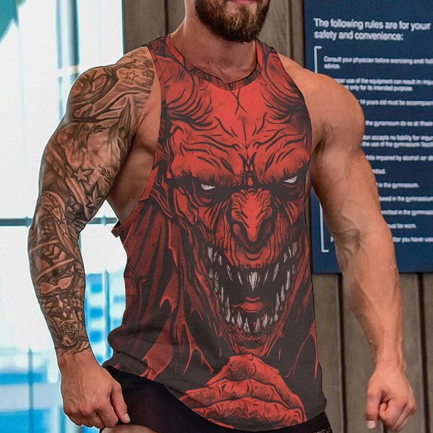 Men's Graphic Tank Tops Funny Printed Sleeveless Crewneck Tees Casual Workout Breathable Summer Tank Top