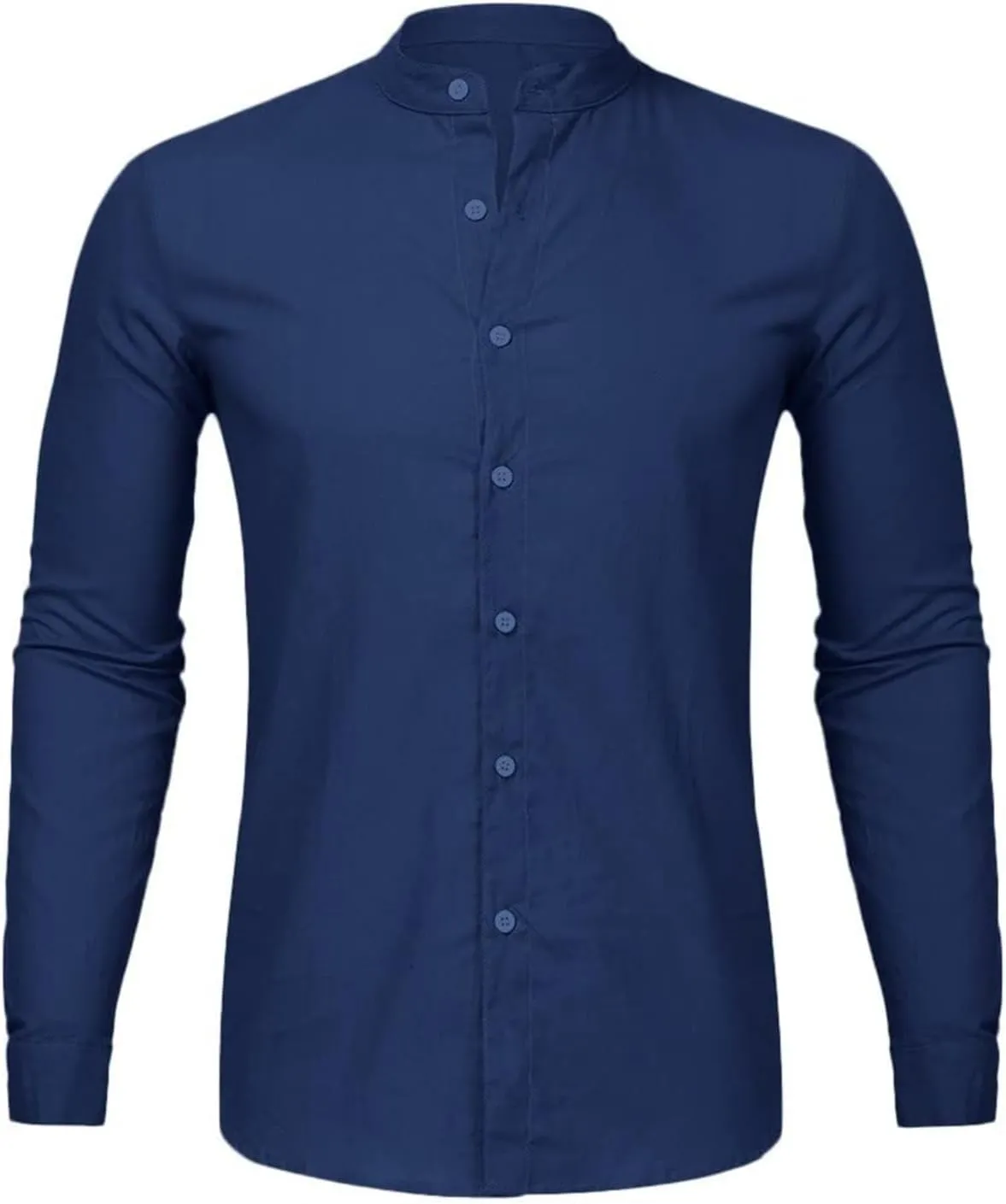 Mens Linen Button Down Shirts Casual Stylish Long Sleeve Business Dress Shirts Band Collar Summer Beach T Shirts Tops