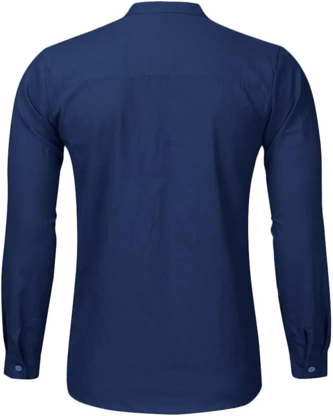 Mens Linen Button Down Shirts Casual Stylish Long Sleeve Business Dress Shirts Band Collar Summer Beach T Shirts Tops