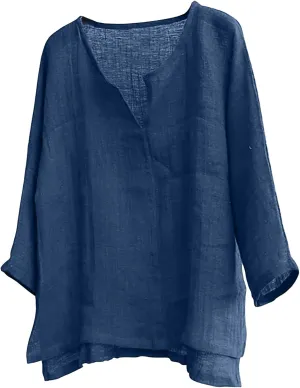 Mens Long Sleeve Henley Shirt Cotton Linen Beach Yoga Loose Fit T Shirts Summer Casual V Neck Hippie Baggy Tunic Tops Tees