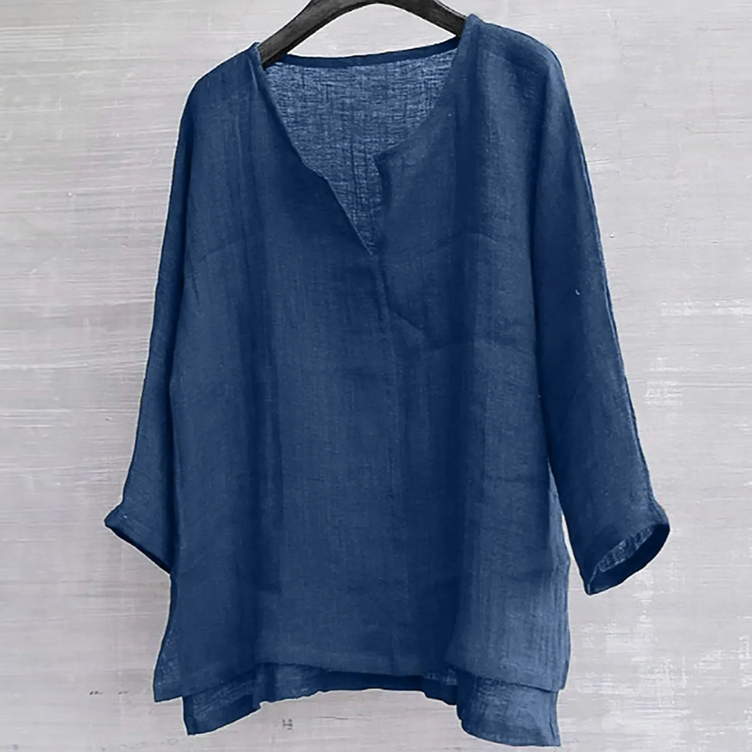 Mens Long Sleeve Henley Shirt Cotton Linen Beach Yoga Loose Fit T Shirts Summer Casual V Neck Hippie Baggy Tunic Tops Tees