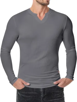 Men's Long Sleeve V-Neck T-Shirt, Soft Cotton, Slim Fit, Casual Wear, Burgundy, Stylish and Comfortable Design
