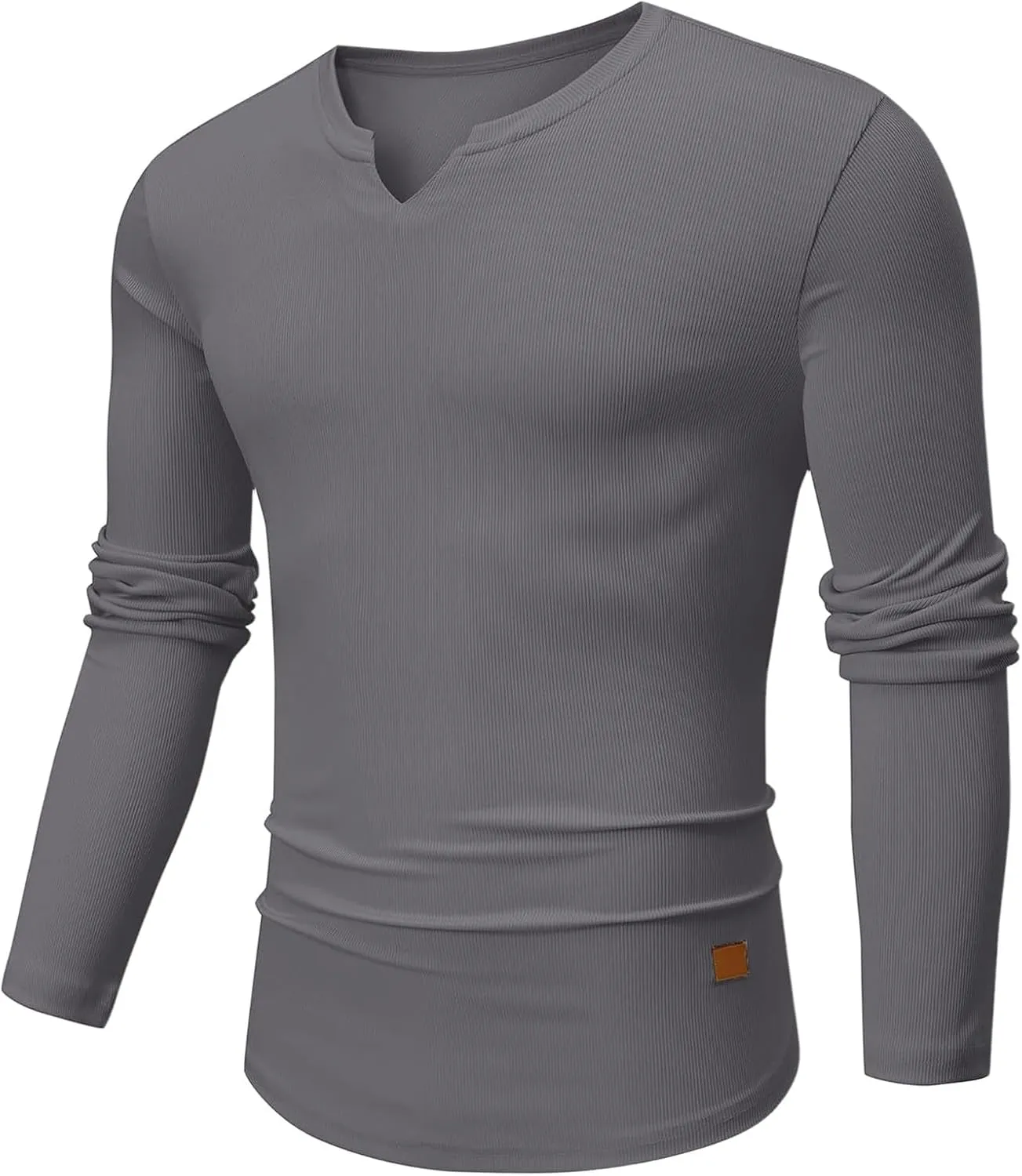 Men's Long Sleeve V-Neck T-Shirt, Soft Cotton, Slim Fit, Casual Wear, Burgundy, Stylish and Comfortable Design