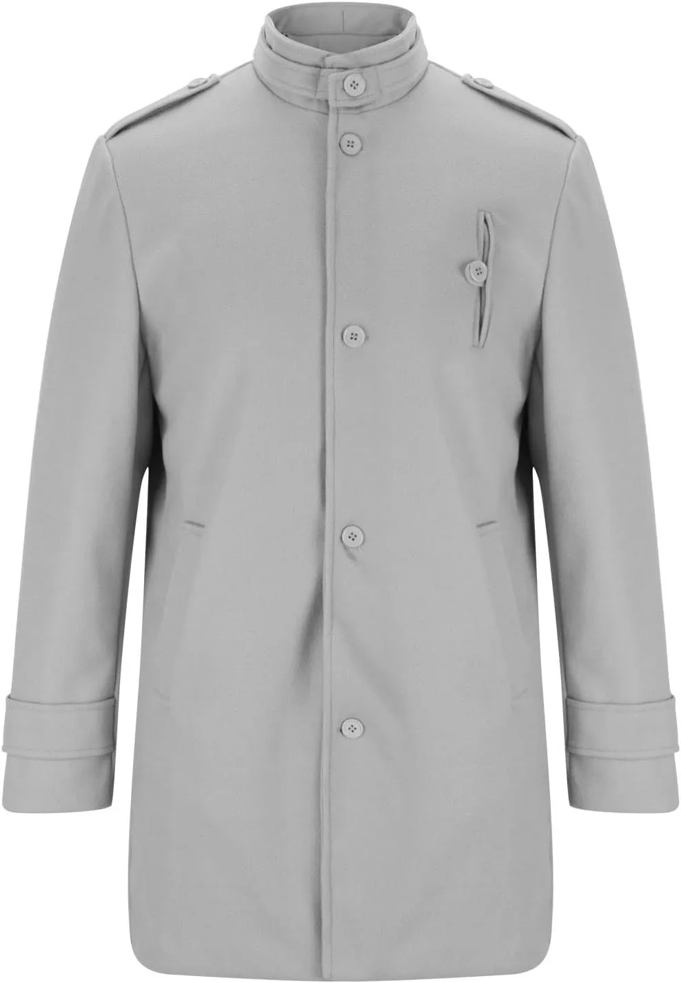 Mens Mid Long Trench Coat Winter Buttons Peacoats Casual Business Warm Woolen Overcoat Stand Collar Windproof Jacket