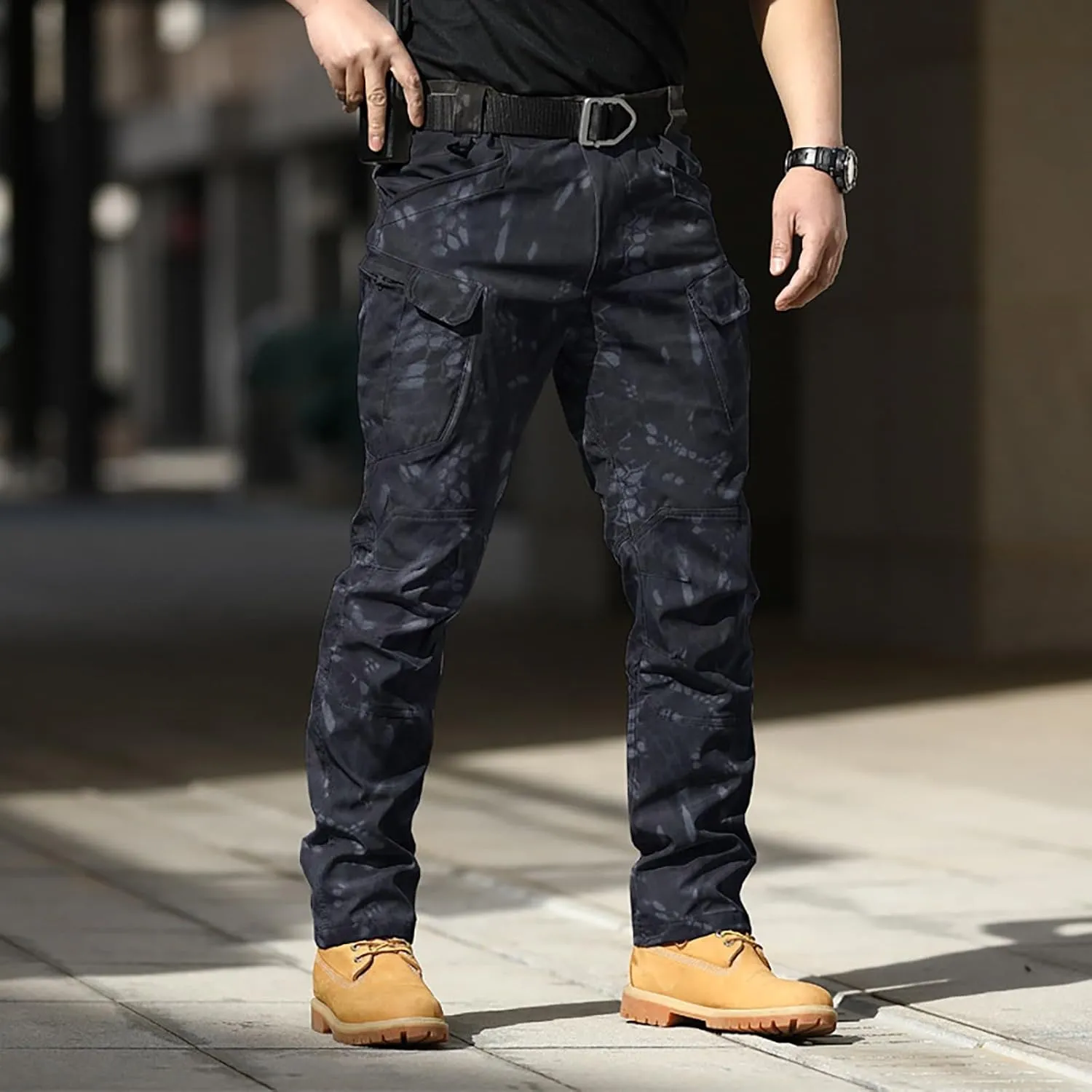 Mens Outdoor Hiking Cargo Pants Cotton Simple Solid Color Leisure High Street Elastic Men Athletic Joggers